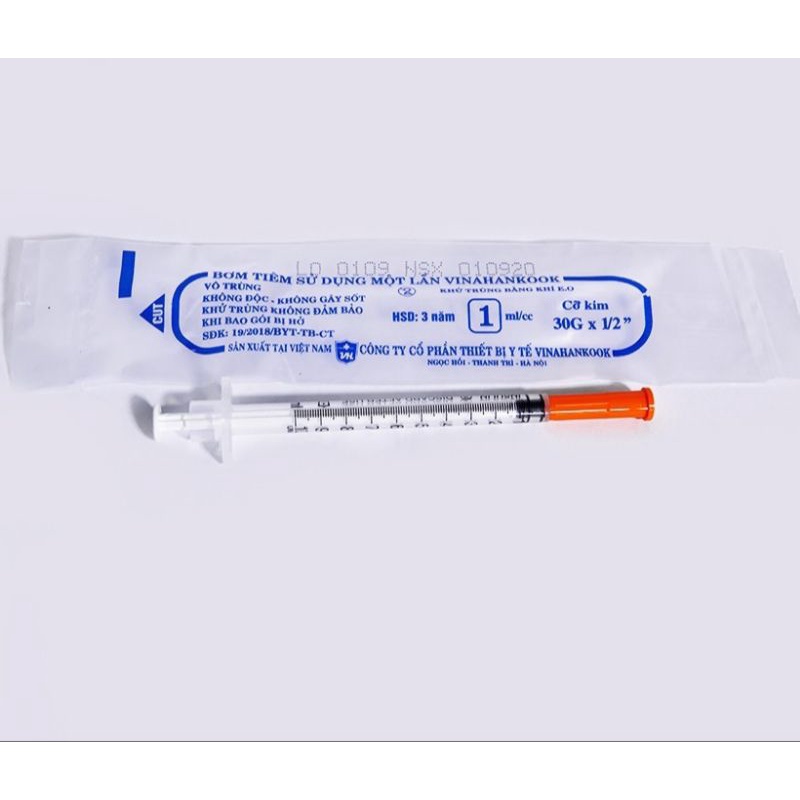 Bơm tiêm Tiểu Đường Insulin, Kim tiêm Thẩm Mỹ Spa 100iu Vinahankook ( Hộp 100 kim )