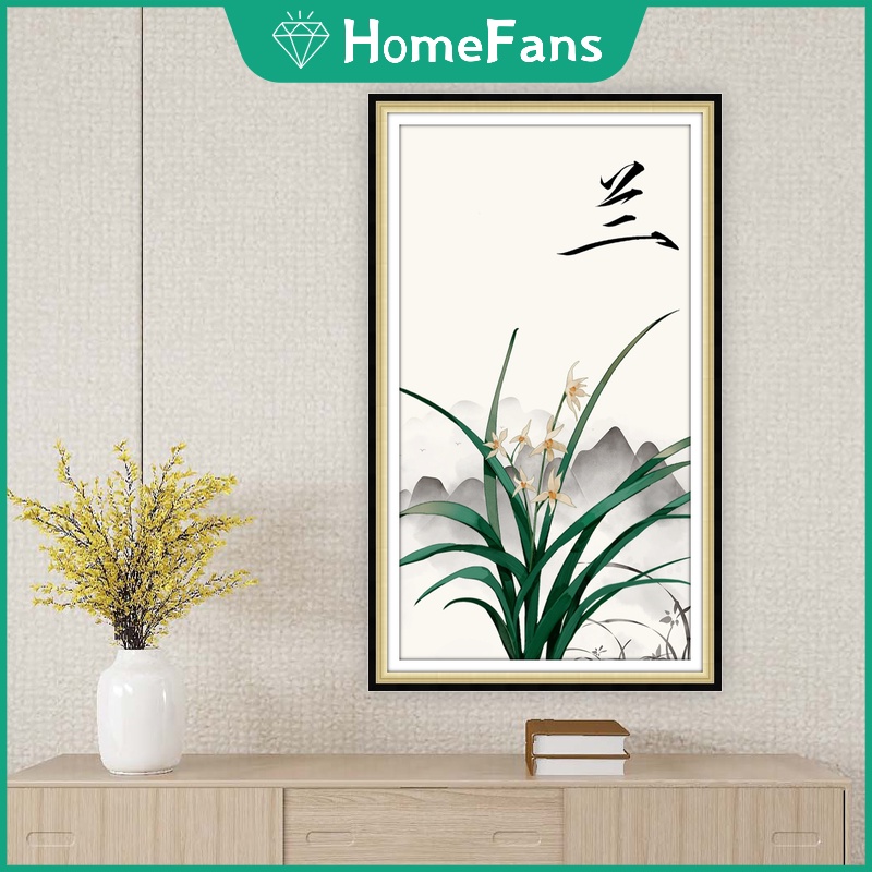 Bộ Tranh Đính Đá 5D Tự Làm 30x50cm / 40x70cm Hình Hoa Cúc Và Cây Tre Trang Trí Nhà Cửa
