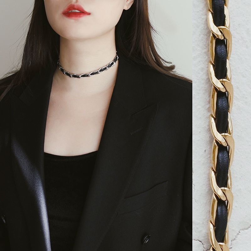 Choker titan xích đan dây da 2 kiểu không gỉ WN2104