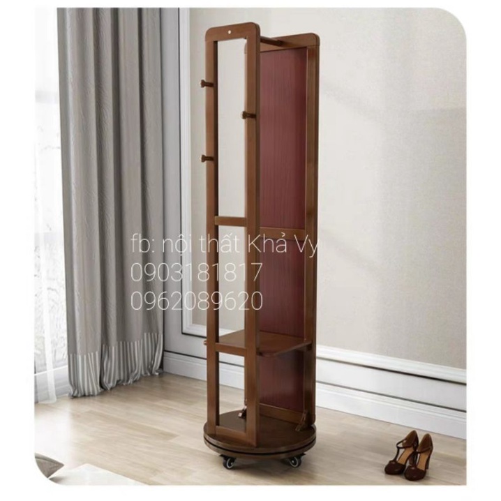 Gương toàn thân, thân gỗ xoay 360 độ, decor nhà cửa kèm móc treo đồ tiện lợi – Nội thất Khả Vy