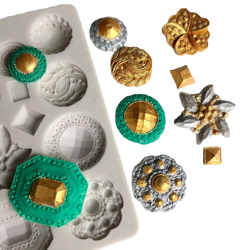 Khuôn Silicone Tạo Hình Làm Bánh Trung Thu Hình Trang Sức Đá Quý 3D