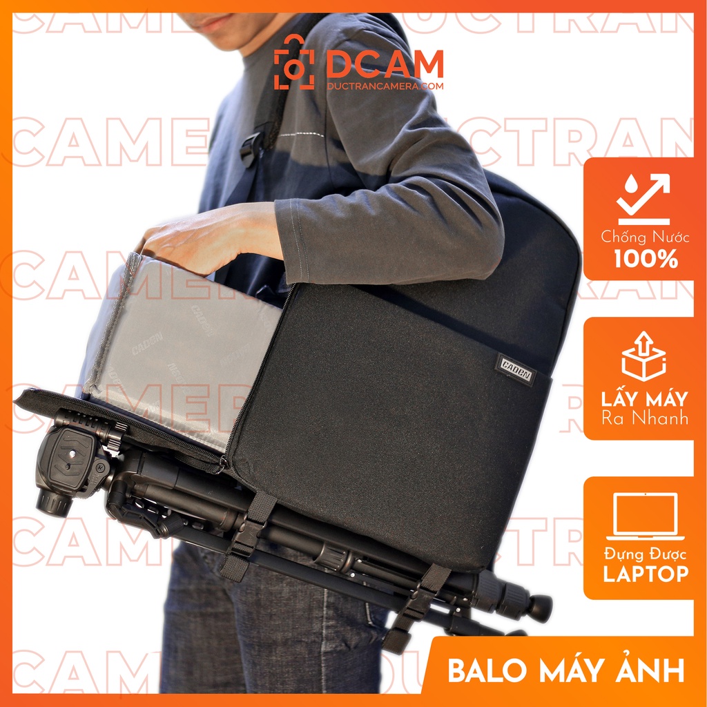 Balo máy ảnh Caden Half Photo - CHỐNG NƯỚC 100% - Thao tác nhanh - Có ngăn đựng lapop