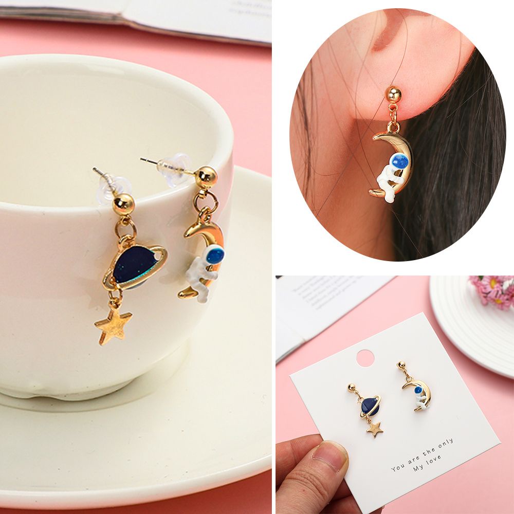 Bông tai hình phi hành gia mặt trăng ngôi sao 3D thời trang cho nữ