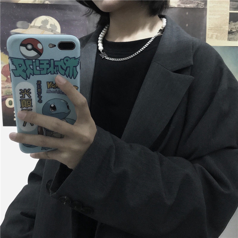 Dây chuyền phối hạt ngọc trai và mặt chữ phong cách hiphop Harajuku sành điệu cho nam và nữ 22169