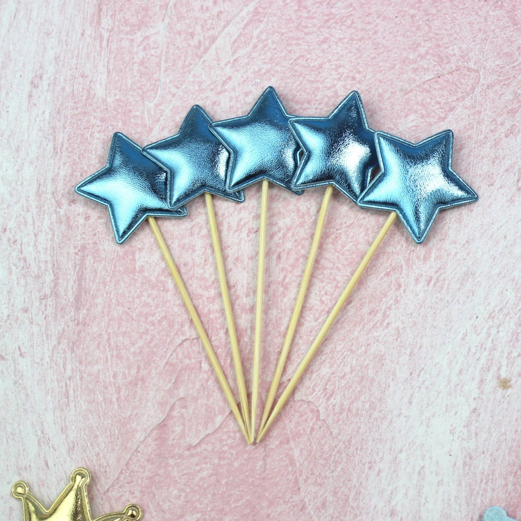 Set 5 Phụ Kiện Trang Trí Bánh Kem Bằng PU Giả Hình Ngôi Sao/Trái Tim/ Vương Miện Xinh Xắn