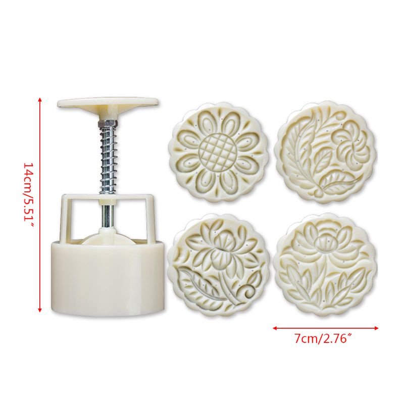 Set 4 khuôn nhấn làm bánh trung thu 125g kèm 1 dụng cụ