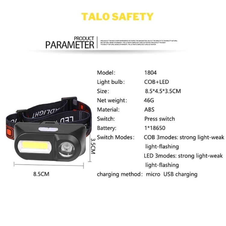 Đèn pin đeo đầu mini nhẹ gọn led XPE và led Cod dùng pin sạc 18650 có thể thay pin linh