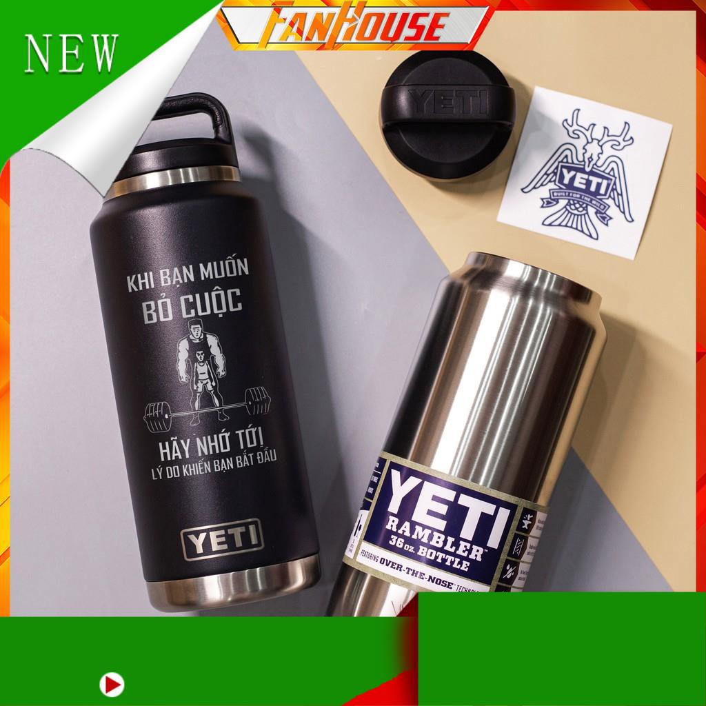 Bình nước YETI giữ nhiệt 24h vỏ carbon chống xước lõi inox 304 cao cấp tráng bạc 2 dung tích 650ml và 1100ml trà