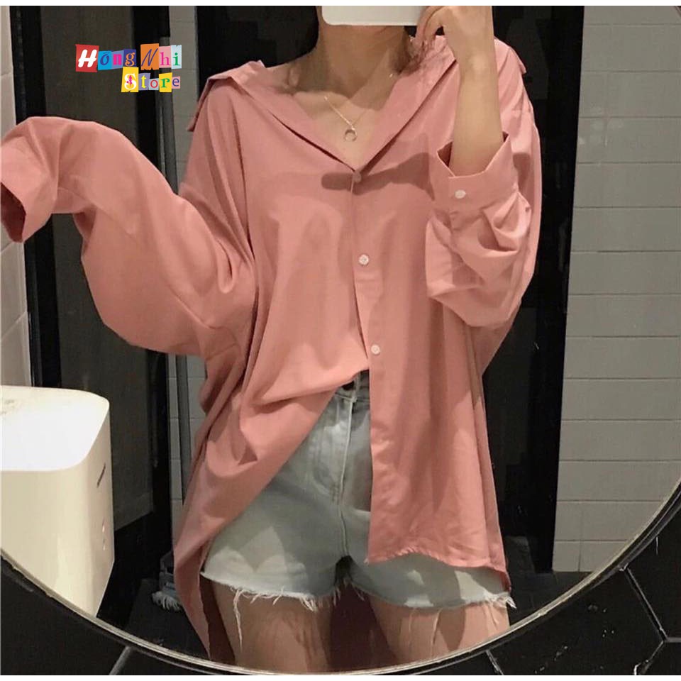 SƠ MI TRƠN DÁNG RỘNG BASIC UNSEX TAY DÀI MÀU HỒNG DÂU - MM | BigBuy360 - bigbuy360.vn