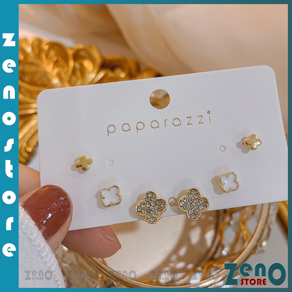 Set 3 bộ khuyên tai ZenO KT03 bạc Ý,  combo 3 cặp bông tai bạc S925