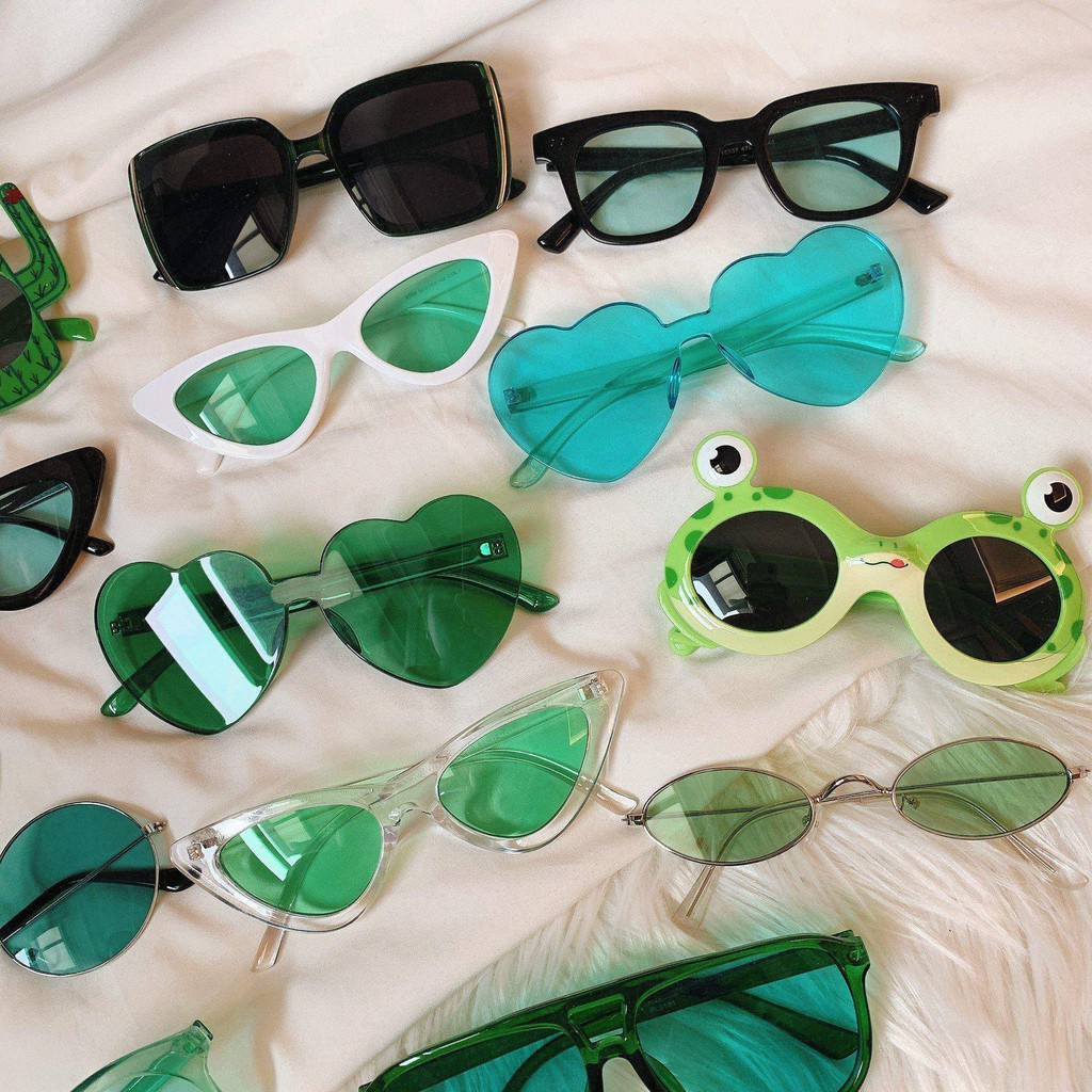 Green Series Parent-Child Love Girl Heart Korean Sunglasses Retro Street Shooting Ins Sunglasses Jumping Di Couple Glass