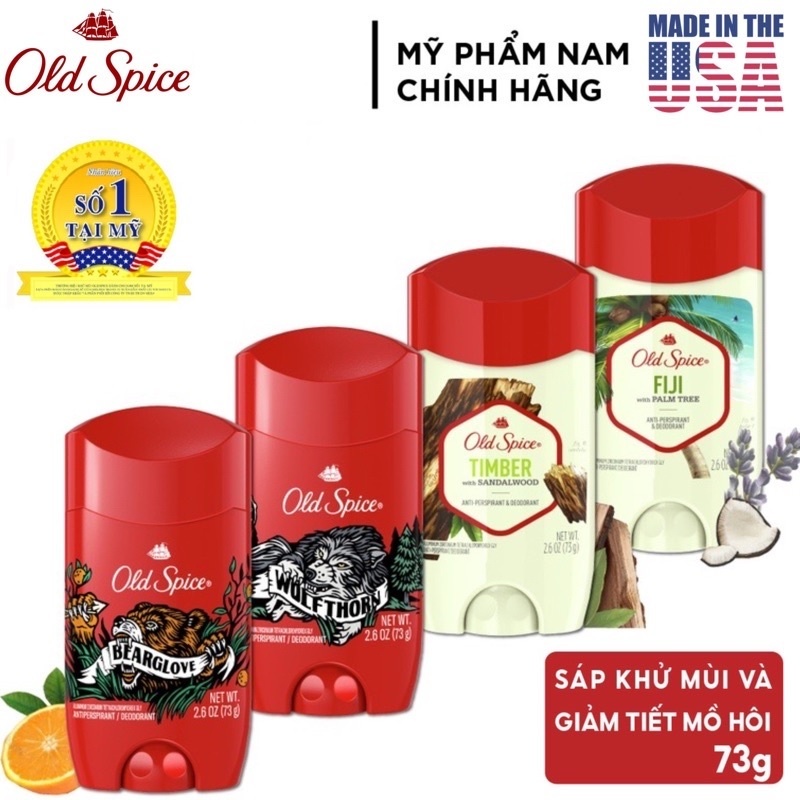 Sáp Khử Mùi Old Spice Fresh 85g/ pure sport 68g/ bearglove 73g/ wolfthorn 73g/ Timber 73g/ Fiji 73g