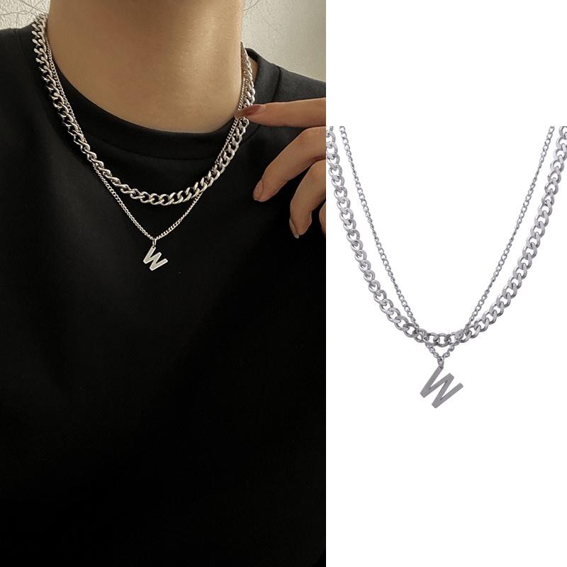 Dây chuyền hai lớp mặt chữ W phong cách hip hop thời trang cá tính cho nữ