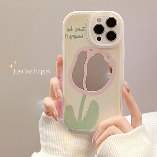 Ốp Điện Thoại Mềm Chống Sốc Họa Tiết Hoa Tulip Có Gương Cho Apple iPhone 13 12 Pro Max 11 11pro X Xs Xr Xs Max 7p 8 Plus