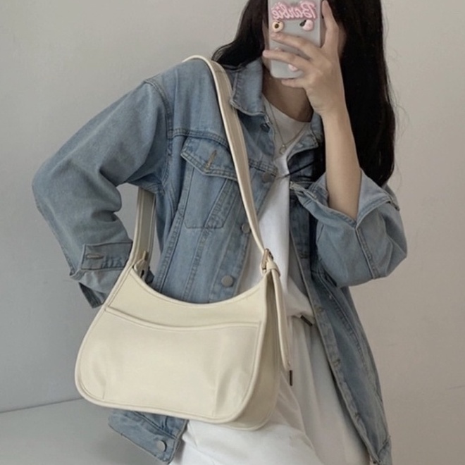 Túi đeo chéo da PU mềm 2 màu vintage kiểu dáng đơn giản dễ phối đồ