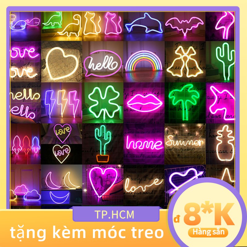 Đèn LED chữ NEON nhiều mẫu quà tặng sinh nhật trang trí DECOR phòng ngủ hộp PIN + USB MOXI