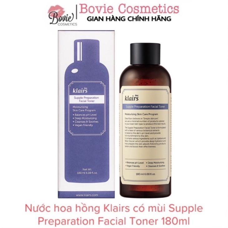 Nước hoa hồng Klairs Supple Preparation Facial Toner 180ml [ Có mùi]