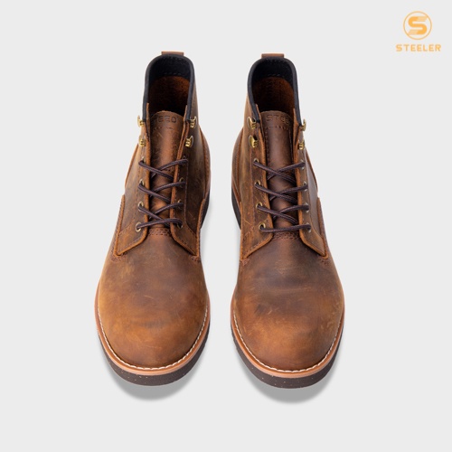 Giày Boots Cổ Cao Nam 959 Da Bò Sáp Nâu Đế Khâu Mckay - Work Boots Thương Hiệu Steeler