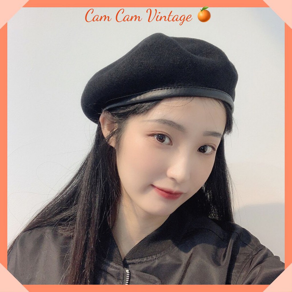 [ Sẵn ] MŨ NỒI BERET NỮ, NÓN NỒI MŨ ULZZANG NÓN BERET DẠ MŨ BERET VIỀN DA CÓ DÂY NỚI CHỈNH