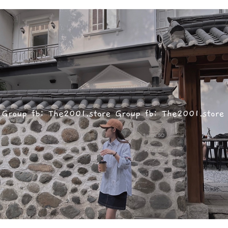 THE2001STORE | Áo somi thombrowne nữ kẻ xanh phong cách Hàn Quốc | BigBuy360 - bigbuy360.vn