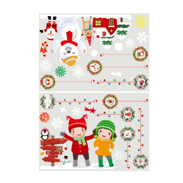Decal trang trí Noel Hít Tĩnh Điện 2 mặt - 2 BÉ ĐÓN GIÁNG SINH CÙNG GẤU TUYẾT
