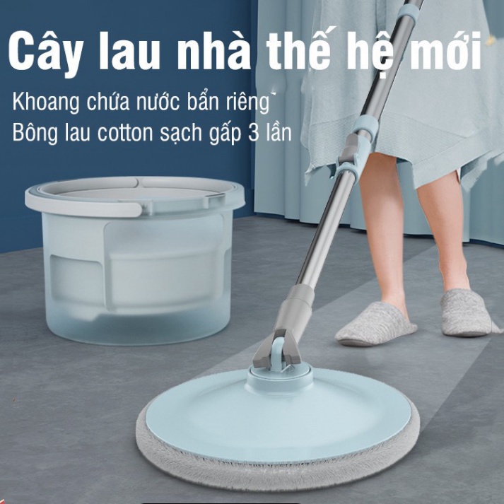 Bộ lau nhà thông minh K8 thùng vắt xoay tròn nhựa PP, Cán inox dài 134cm, miếng lau 25cm bachhoaonline