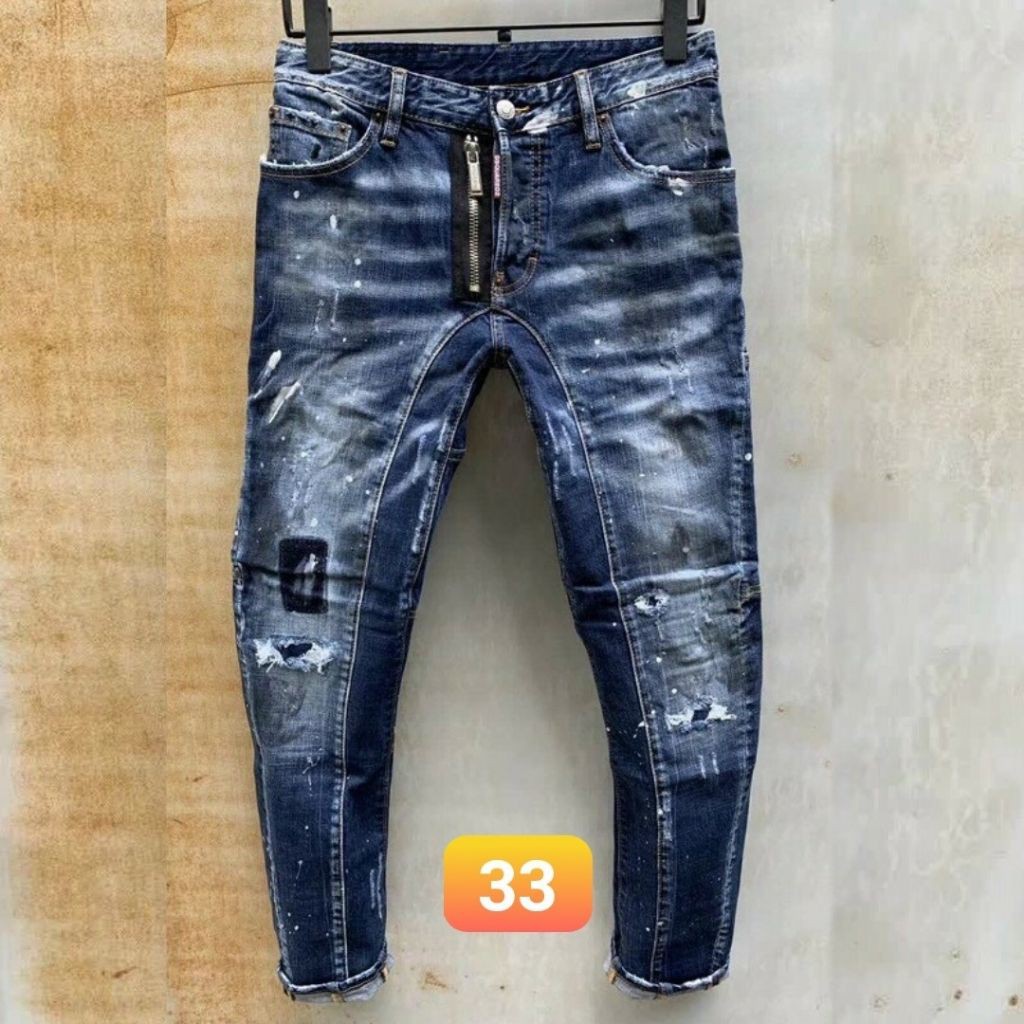 Quần jean Nam-Quần Bò Nam Wash Xanh Bạc Rách Gối Tinh Tế Sắc Sảo Chuẩn Men | BigBuy360 - bigbuy360.vn