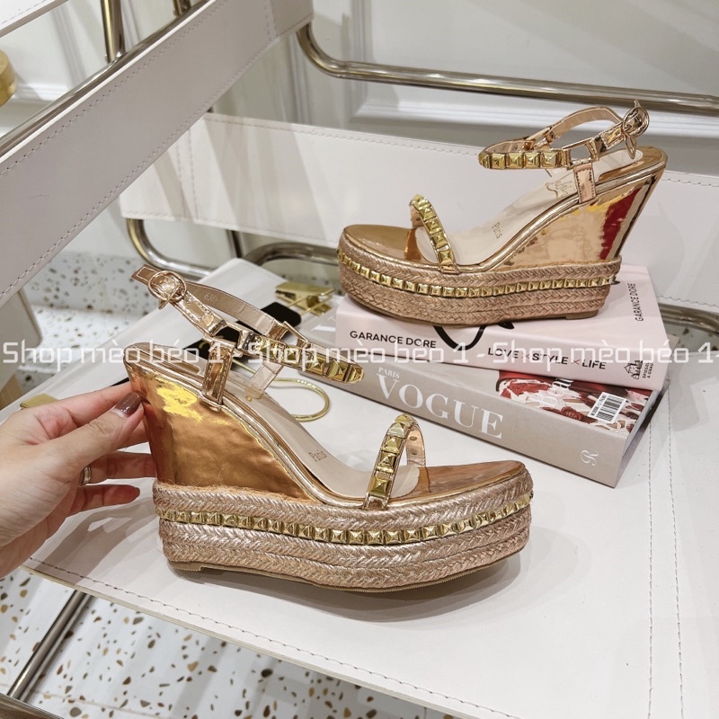 Sandal lbt quai ngang viền đinh đế xuồng cói fullbox