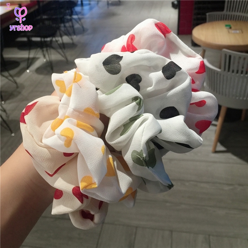 Dây Buộc Tóc Vải Chiffon Họa Tiết Trái Tim Thời Trang