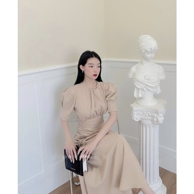 Đầm maxi cổ tròn rút eo siêu phẩm