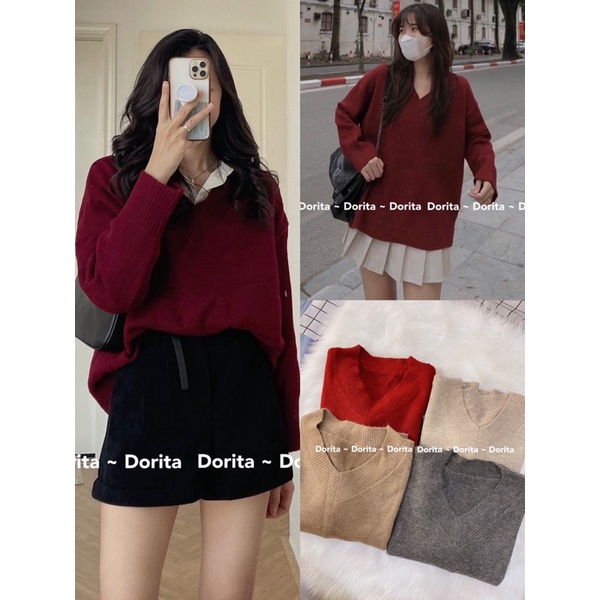 Áo len trơn cổ V hàng Quảng Châu, Áo len Cổ V Ulzzang - Dorita Boutique