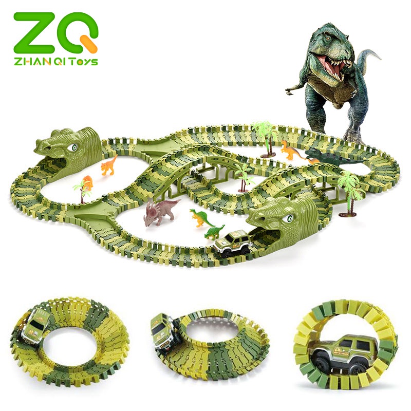 ZHAN QI TOYS đồ chơi đường ray xe lửa thiết kế khủng long có flash vui nhộn dành cho trẻ em Bộ đồ chơi mô hình công viên khủng long cho trẻ em