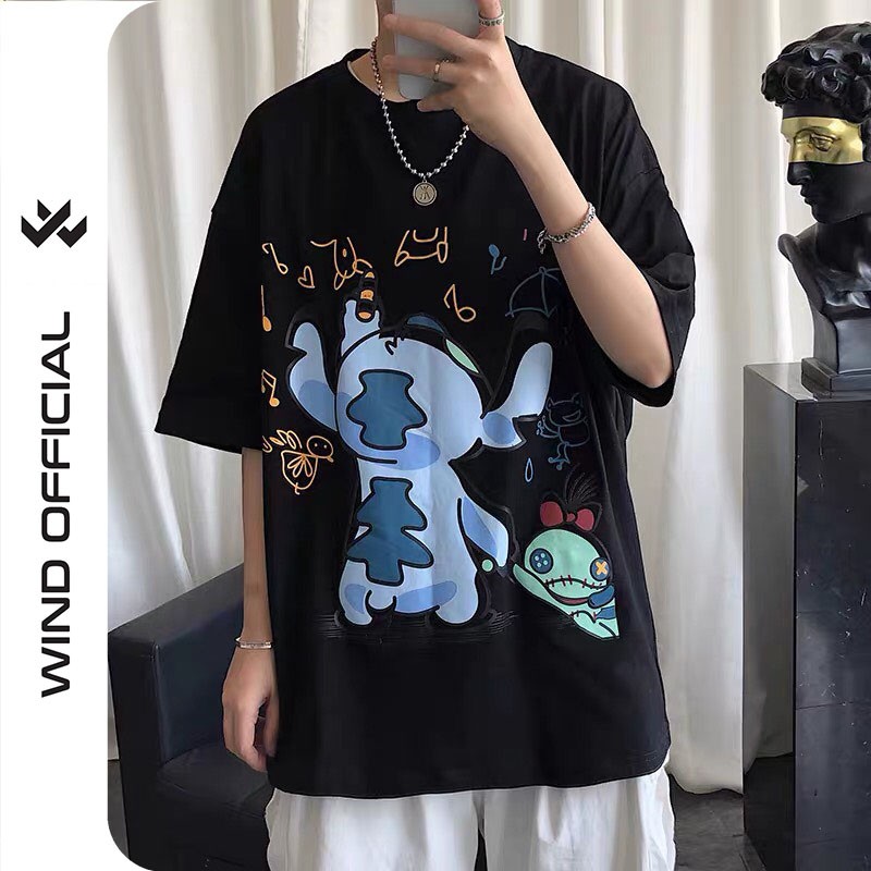 Áo thun tay lỡ WIND phông unisex form rộng STICH VẼ TRANH nam nữ oversize ulzzang