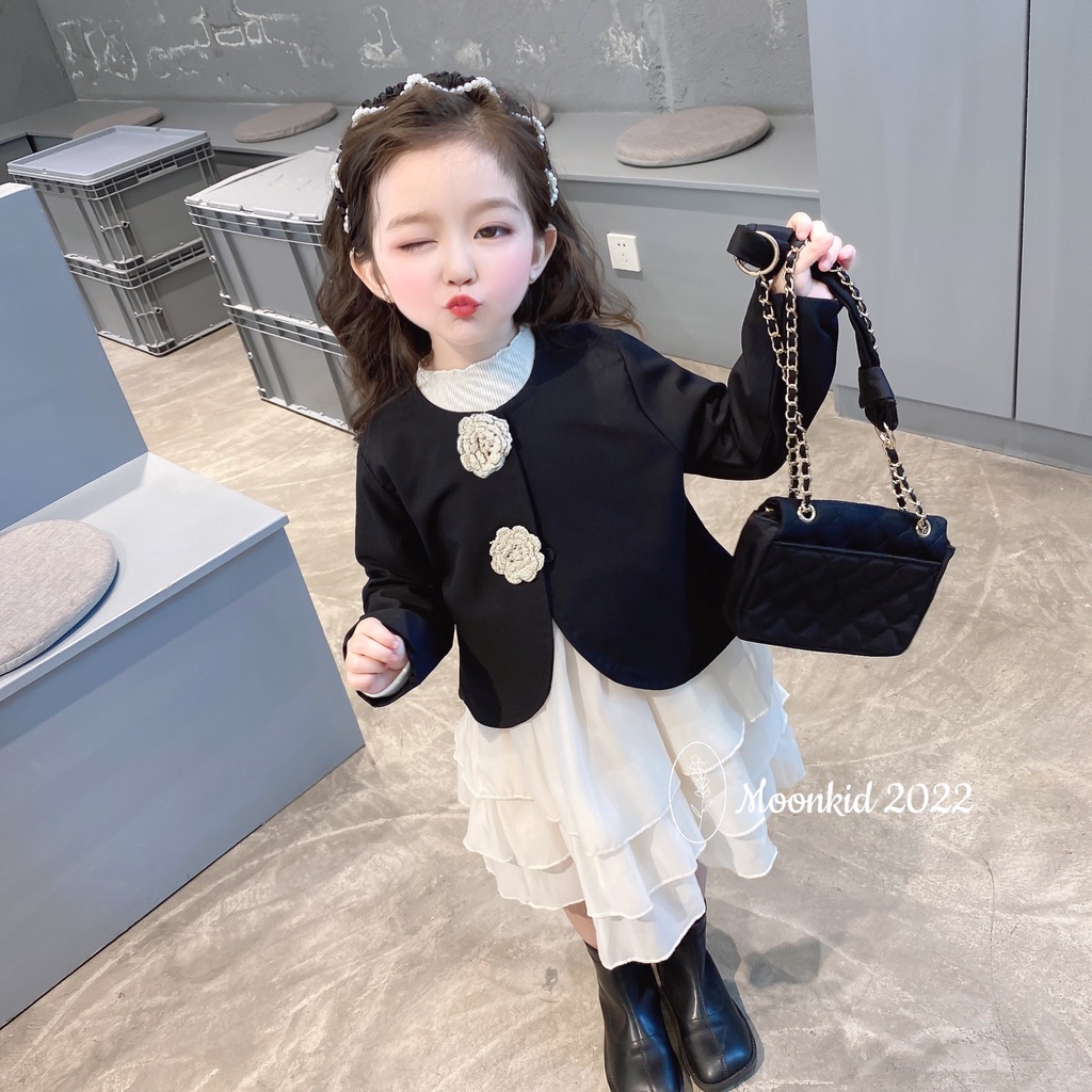 Váy voan 3 tầng kèm áo khoác kaki cao cấp cho bé gái