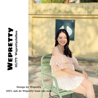 Áo trễ vai nữ tay bồng croptop 2 lớp có lớp lót ngắn tay vải organza cao cấp chất mát Wepretty Clothes