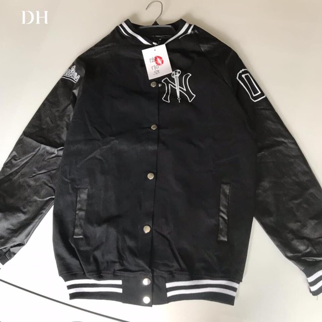 Áo khoác kaki bomber NY phối tay da
