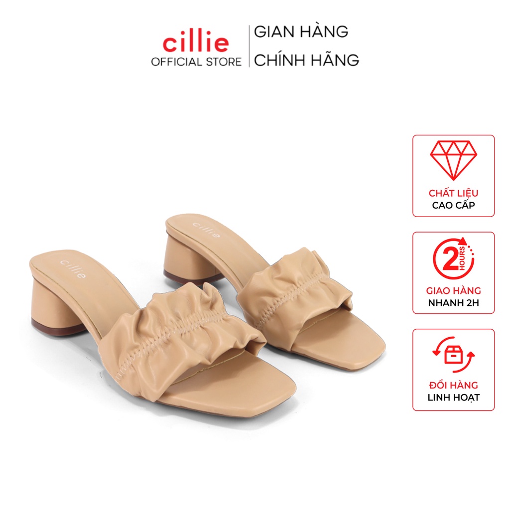 Guốc quai ngang nữ thời trang nhún bèo cao 5cm mang đi chơi đi biển dạo phố Cillie 1191