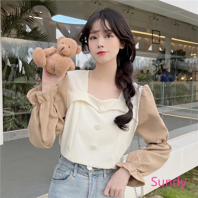 Plus Áo Sơ Mi Tay Dài Cổ Vuông Cỡ Lớn Kiểu Vintage Thời Trang Mùa Xuân Cho Nữ