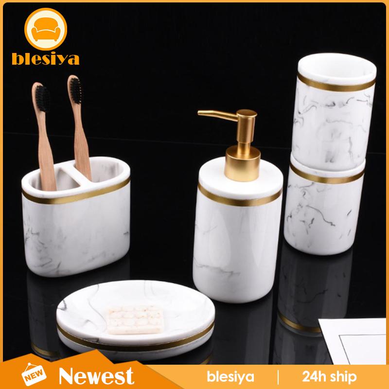 Bộ 5 Giá Đỡ Bàn Chải Đánh Răng Họa Tiết Đá Cẩm Thạch Màu Trắng Tiện Dụng Cho Phòng Tắm