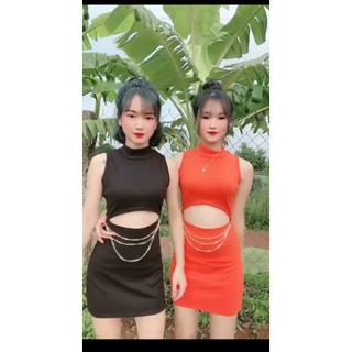 Đầm Khoét Eo Phối Xích Thời Trang Nữ