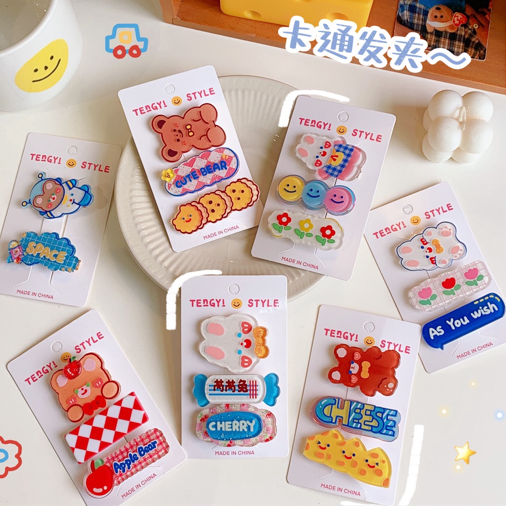 1 Set 3 Kẹp Tóc Hình Gấu Dễ Thương Cho Bé Gái