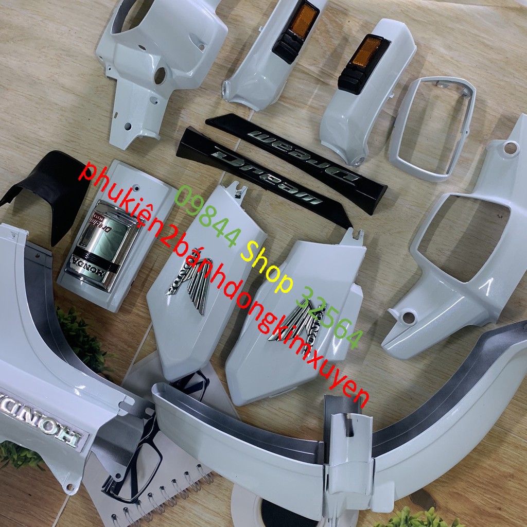 Bộ dàn áo vỏ nhựa xe dream 2loại tốt MÀU TRẮNG-dream cao 100 /dream thái /dream trung quốc /mủ ABS loại 1