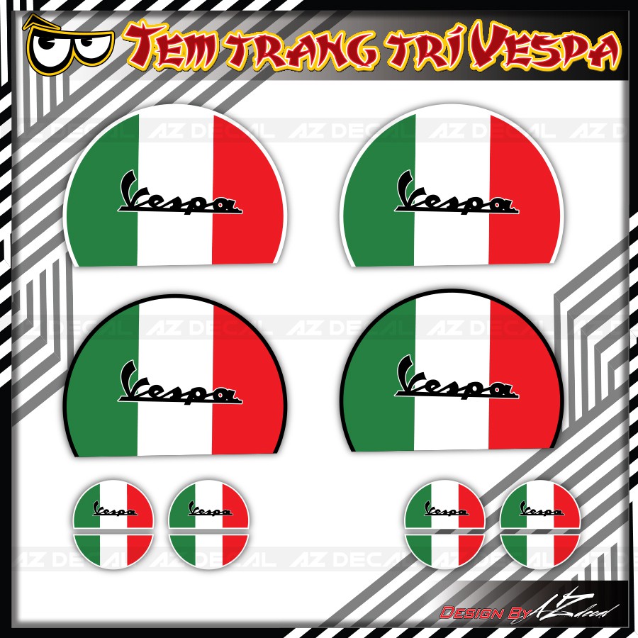 Tem Xe Vespa Cờ Italia | VP18 | Tem Rời Cho Dòng Xe Vespa, Decal PVC Chống Nước, Dễ Dán