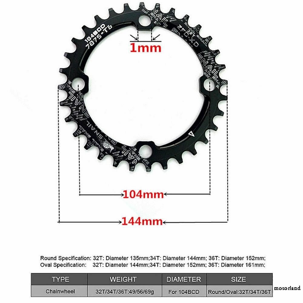 SNAIL 104bcd 32T 34T 36T 38T 40T 42T MTB Bike Chainring Narrow Wide Chainwheel