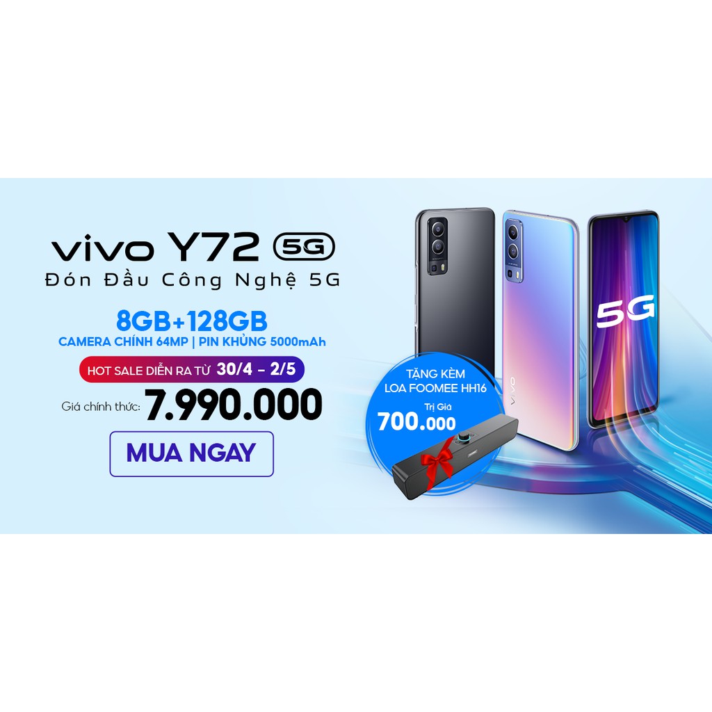 Điện thoại Vivo Y72 8GB + 128GB - Tặng Loa Foomee HH16 - Pin Khủng 5000mAh, Màu Đen, Xanh Hồng - Chính hãng | BigBuy360 - bigbuy360.vn