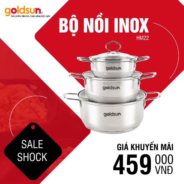 Bộ nồi 3 đáy  inox goldsun