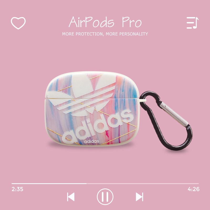 Vỏ bảo vệ hộp sạc tai nghe bluetooth không dây TPU silicon nhám logo Adidas có móc khóa thích hợp cho Airpods 1 2 3 Pro