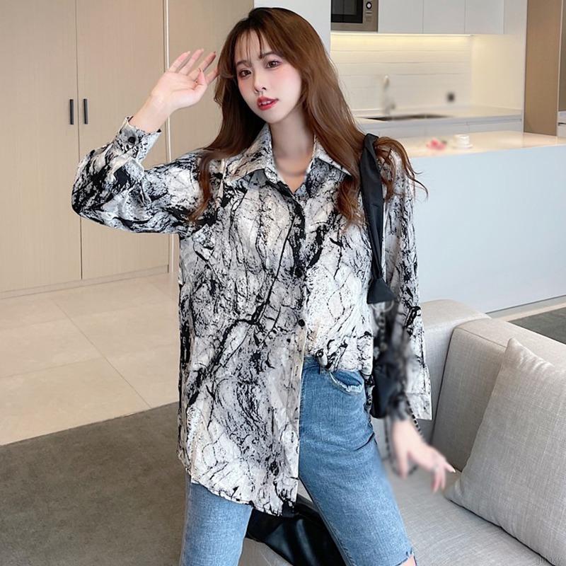 Áo sơ mi tay dài cổ bẻ dáng rộng thời trang Hàn Quốc cho nữ