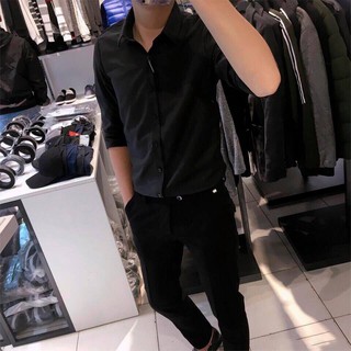 Áo sơ mi nam trơn cotton lụa Hàn Quốc dáng ôm