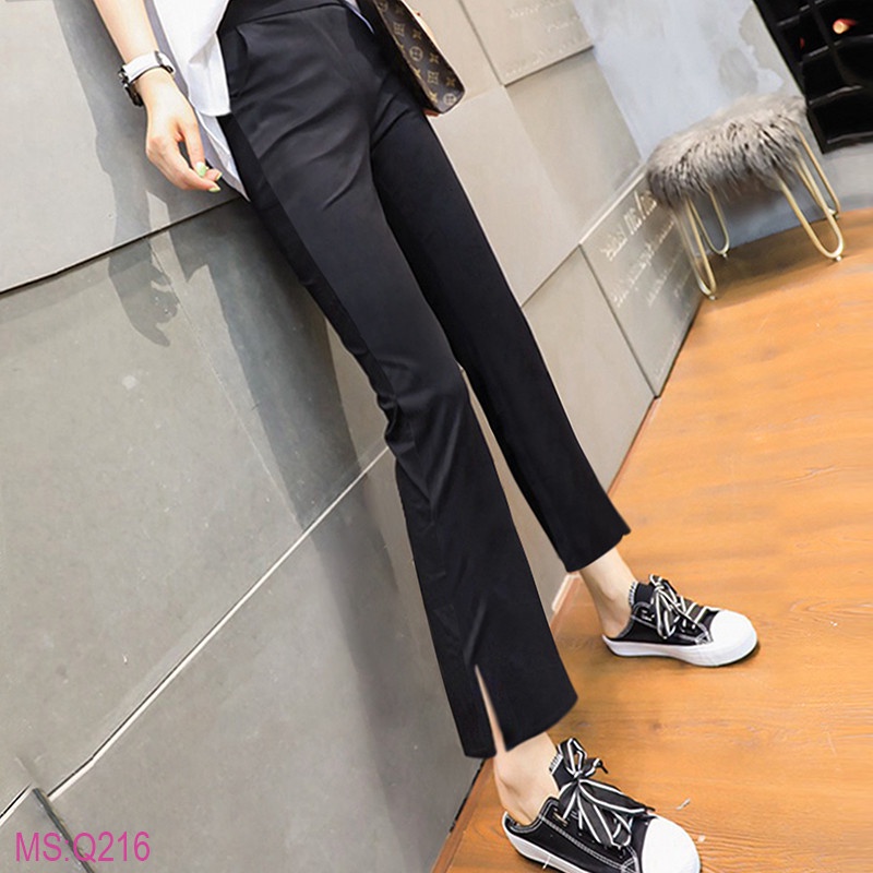 Quần ống loe xẻ sườn dáng legging co giãn 4 chiều,  cạp lưng cao lên dáng xinh chất Umi Hàn mát, mềm, bigsize freeship